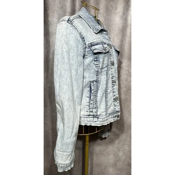 FRAYED Jeans  Denim Jacket Women's Medium Stone/Acid Wash Light Blue Classic‎ - Picture 3 of 12